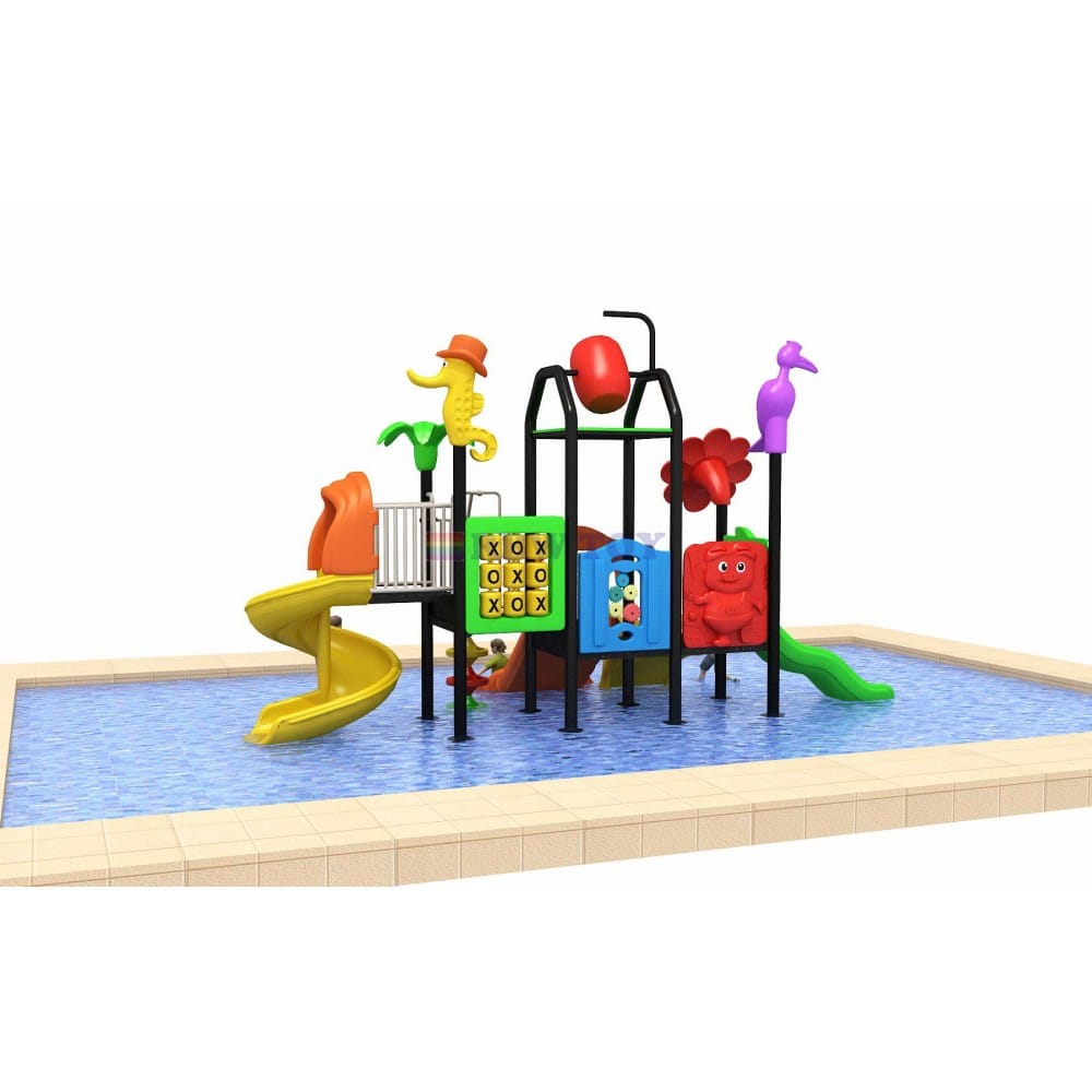 Compact Outdoor Water Playground with 4 Slides for Kids’ Summer Fun | Size: 720x280x400 cm