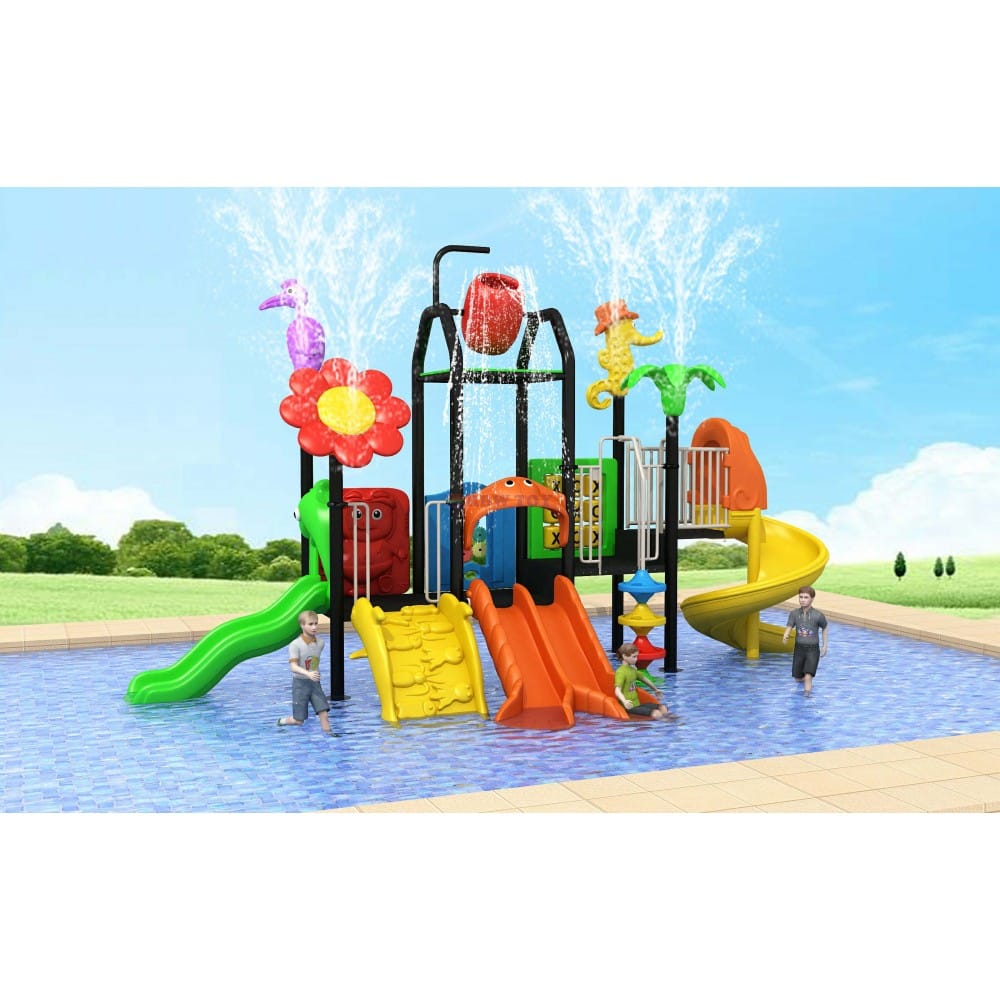 Compact Outdoor Water Playground with 4 Slides for Kids’ Summer Fun | Size: 720x280x400 cm - Image 3