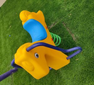 OUTDOOR PLAYGROUND-YELLOW PLASTIC HORSE SPRING RIDER -ROCKING TOY – 80X60X80 CM