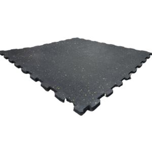 INTERLOCK RUBBER GYM FLOORING 1 SQM , 15MM THICK, BLACK WITH BLUE AND YELLOW DOTS