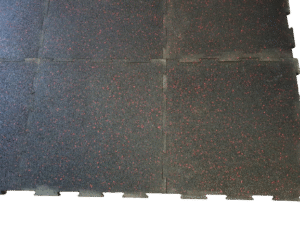 INTERLOCK RUBBER GYM FLOORING 1 SQM (4PCS) 20MM THICK, BLACK WITH BLUE AND YELOW DOTS