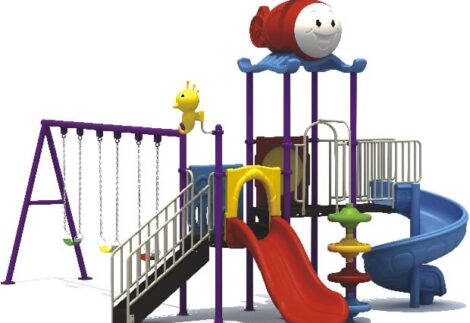 Outdoor Playground Toy for Kids with 2 Slides & 3 Swings – Strong & Safe Set – Size 545x430x380 cm