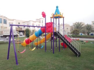 Outdoor Playground Toy for Kids with 3 Big Slides & 3 Swings – Mega Play Zone – Size 630x710x430 cm