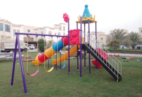 Outdoor Playground Toy for Kids with 3 Big Slides & 3 Swings – Mega Play Zone – Size 630x710x430 cm