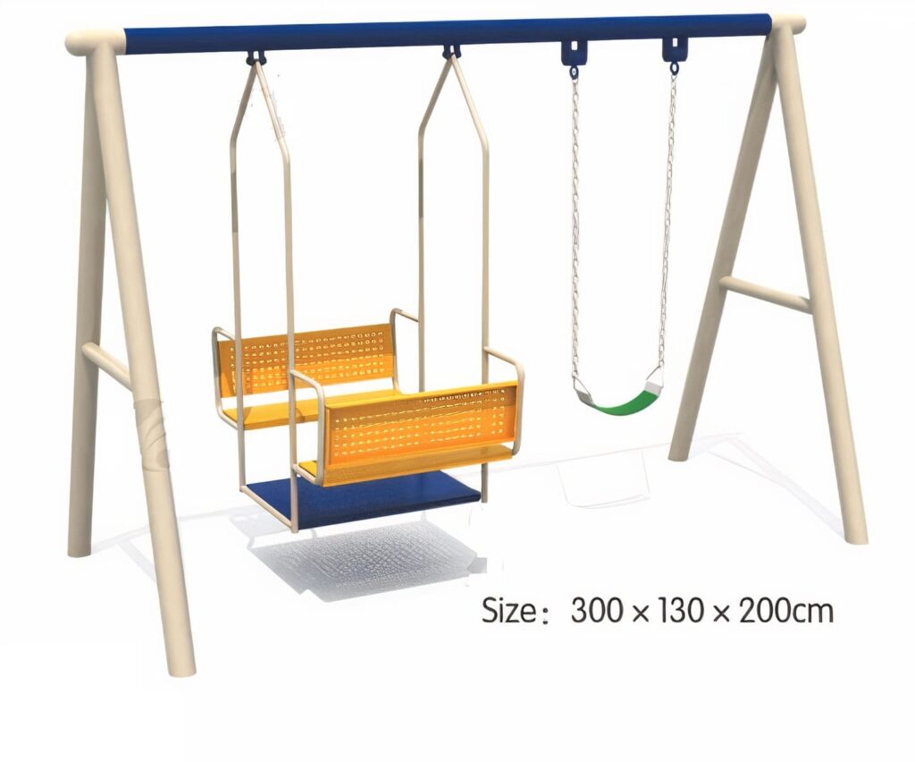 Outdoor Playground Metal Swing Set with Single & Family Swing – Size: 300×130×200 cm