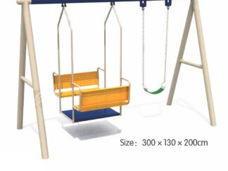 Outdoor Playground Metal Swing Set with Single & Family Swing – Size: 300×130×200 cm