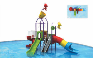 OUTDOOR WATER PLAYGROUND FOR KIDS WITH 3 SLIDES. SIZE ; 620*460*450 CM