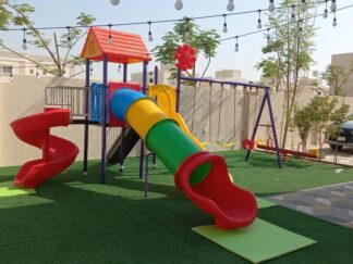 Outdoor Playground Toy for Kids with 3 Swings & 3 Slides – Durable Backyard Playset – Size 630x525x305 cm