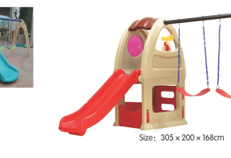 Indoor & Outdoor Plastic Playhouse with Slide and 2 Swings | Kids Activity | Size: 305x200x168 cm