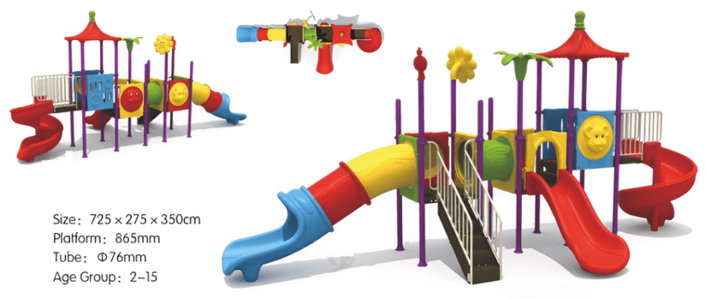 Outdoor Playground Toy with 3 Slides, Without Swings – Ideal for Compact Spaces – Size 725x275x350 cm