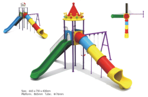 OUTDOOR HEAVY DUTY PLAYGROUND SET FOR KIDS, 2 SLIDES AND 3 SWINGS. SIZE ;665*710*430 CM