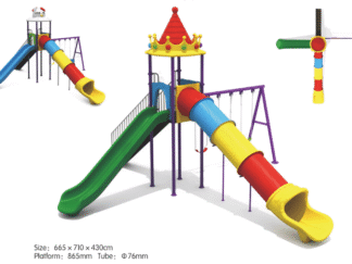 Outdoor Heavy Duty Playground Set for Kids – 2 Slides & 3 Swings – Size 665x710x430 cm