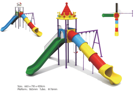 Outdoor Heavy Duty Playground Set for Kids – 2 Slides & 3 Swings – Size 665x710x430 cm