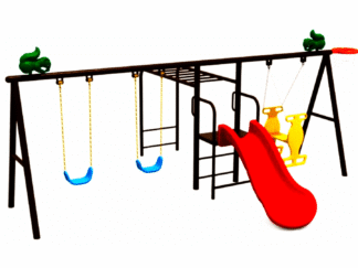 Outdoor Kids Swing & Slide Set with Monkey Bar – Space-Saving Design – Size 600x407x236 cm
