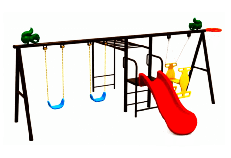 Outdoor Kids Swing & Slide Set with Monkey Bar – Space-Saving Design – Size 600x407x236 cm