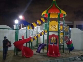 Big Outdoor Heavy Duty Playground Set for Kids – 4 Slides, 3 Swings & 2 Climbing Nets – Size: 1225x588x600 cm