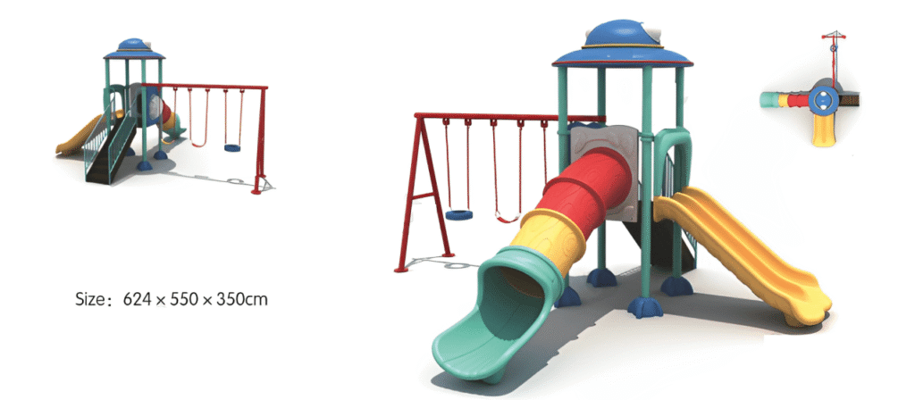 Outdoor Heavy Duty Playground Set for Kids – 3 Slides & 3 Swings – Size: 624x550x350 cm