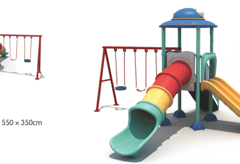 Outdoor Heavy Duty Playground Set for Kids – 3 Slides & 3 Swings – Size: 624x550x350 cm