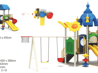 Outdoor Heavy Duty Playground Set for Kids – 3 Slides, 2 Swings & Basketball Net – Size: 670x420x380 cm