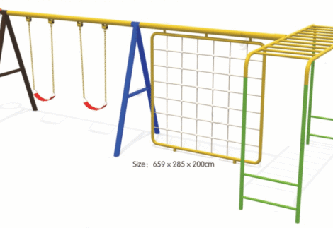 Outdoor Playground Set Without Slides – 2 Swings, Monkey Bar & Climbing Frame – Size 659x285x200 cm