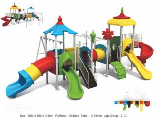 Big Outdoor Heavy Duty Playground Set for Kids – 4 Slides, 3 Swings & Climbing Net – Size: 1040x600x425 cm