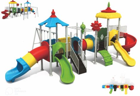 Big Outdoor Heavy Duty Playground Set for Kids – 4 Slides, 3 Swings & Climbing Net – Size: 1040x600x425 cm