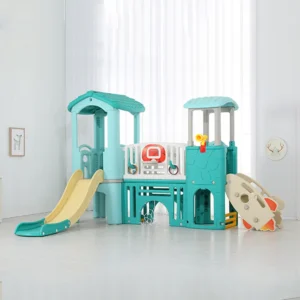 INDOOR OUTDOOR PLASTIC PLAYHOUSE WITH 2 SLIDES FOR KIDS ACTIVITY. SIZE ;290*222*180 CM