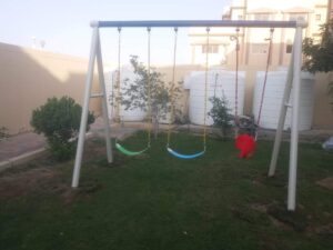 OUTDOOR PLAYGROUND METAL SWING 3 SEATS SET SIZE; 300*130*250 CM