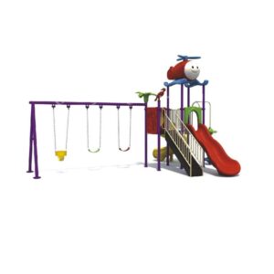 OUT DOOR PLAYGROUND TOY 2 SLIDES AND 3 SWINGS, SIZE ;640*438*380 CM
