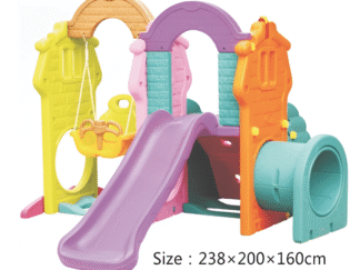 Tunnel Playhouse with Slide, Rock Wall & Swing – Size: 238x200x160 cm