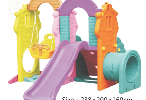 Tunnel Playhouse with Slide, Rock Wall & Swing – Size: 238x200x160 cm
