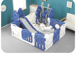 5-in-1 Multi-Function Kids Playset (Slide, Swing, Seesaw, Play Mat, Playpen) – Size: 180x150x60 cm