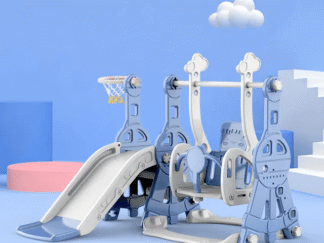 Indoor Slide & Swing Set (Blue & Gray) – Size: 118x122x98 cm