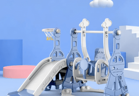 Indoor Slide & Swing Set (Blue & Gray) – Size: 118x122x98 cm