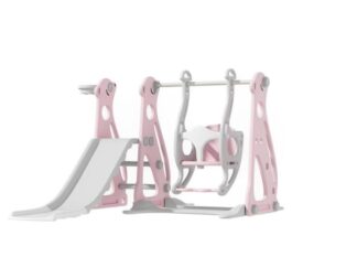 Indoor Slide & Swing Set (Pink & Gray) – Size: 152x115x88 cm