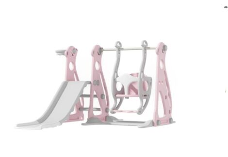 Indoor Slide & Swing Set (Pink & Gray) – Size: 152x115x88 cm