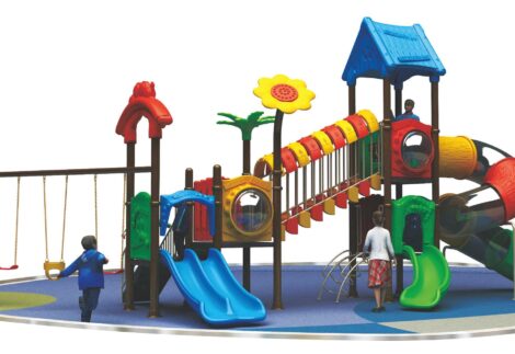 Big Outdoor Heavy Duty Playground Set for Kids – 4 Slides & 3 Swings – Size: 1290x410x520 cm