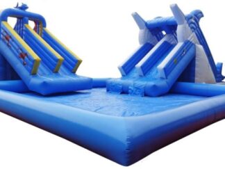 Bouncy Castle Swimming Pool with Slide - Indoor & Outdoor - Pool: 8×8×0.65 m, Slide: 10×4×5 m
