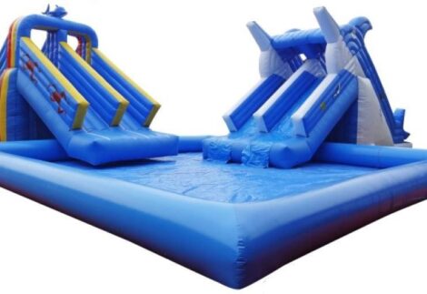 Bouncy Castle Swimming Pool with Slide - Indoor & Outdoor - Pool: 8×8×0.65 m, Slide: 10×4×5 m