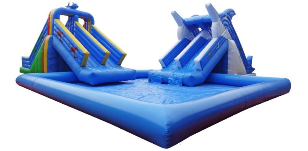 Bouncy Castle Swimming Pool with Slide - Indoor & Outdoor - Pool: 8×8×0.65 m, Slide: 10×4×5 m