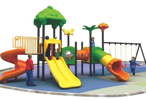 Outdoor Heavy Duty Playground Set for Kids – 4 Slides & 3 Swings – Size: 1000x470x400 cm
