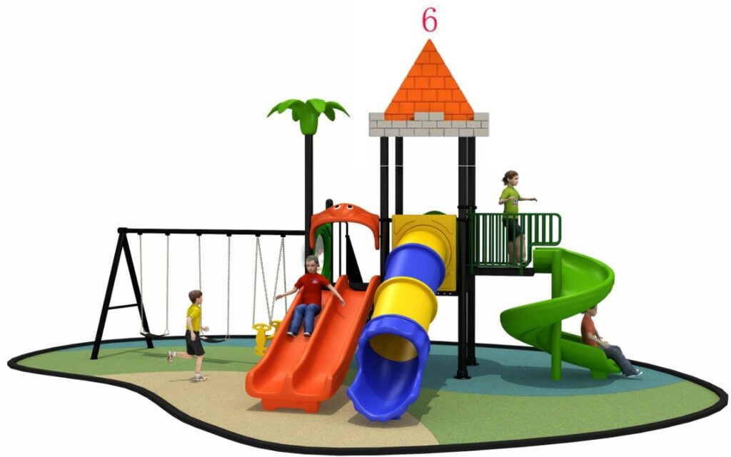 Outdoor Heavy Duty Playground Set for Kids – 4 Slides & 3 Swings – Size: 770x550x450 cm