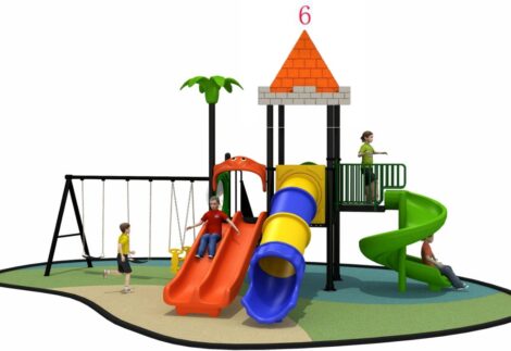 Outdoor Heavy Duty Playground Set for Kids – 4 Slides & 3 Swings – Size: 770x550x450 cm