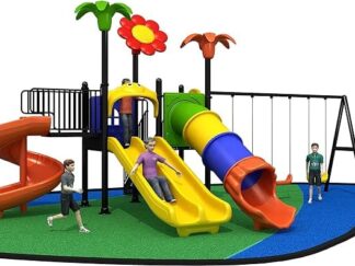 Outdoor Heavy Duty Playground Set for Kids – 4 Slides & 3 Swings – Size: 800x550x350 cm