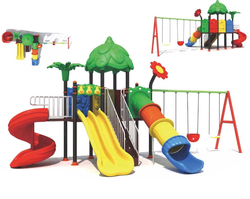 Outdoor Playground Toy – 4 Slides & 3 Swings – Exciting Play Zone – Size 620x400x330 cm