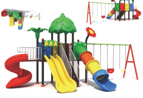 Outdoor Playground Toy – 4 Slides & 3 Swings – Exciting Play Zone – Size 620x400x330 cm