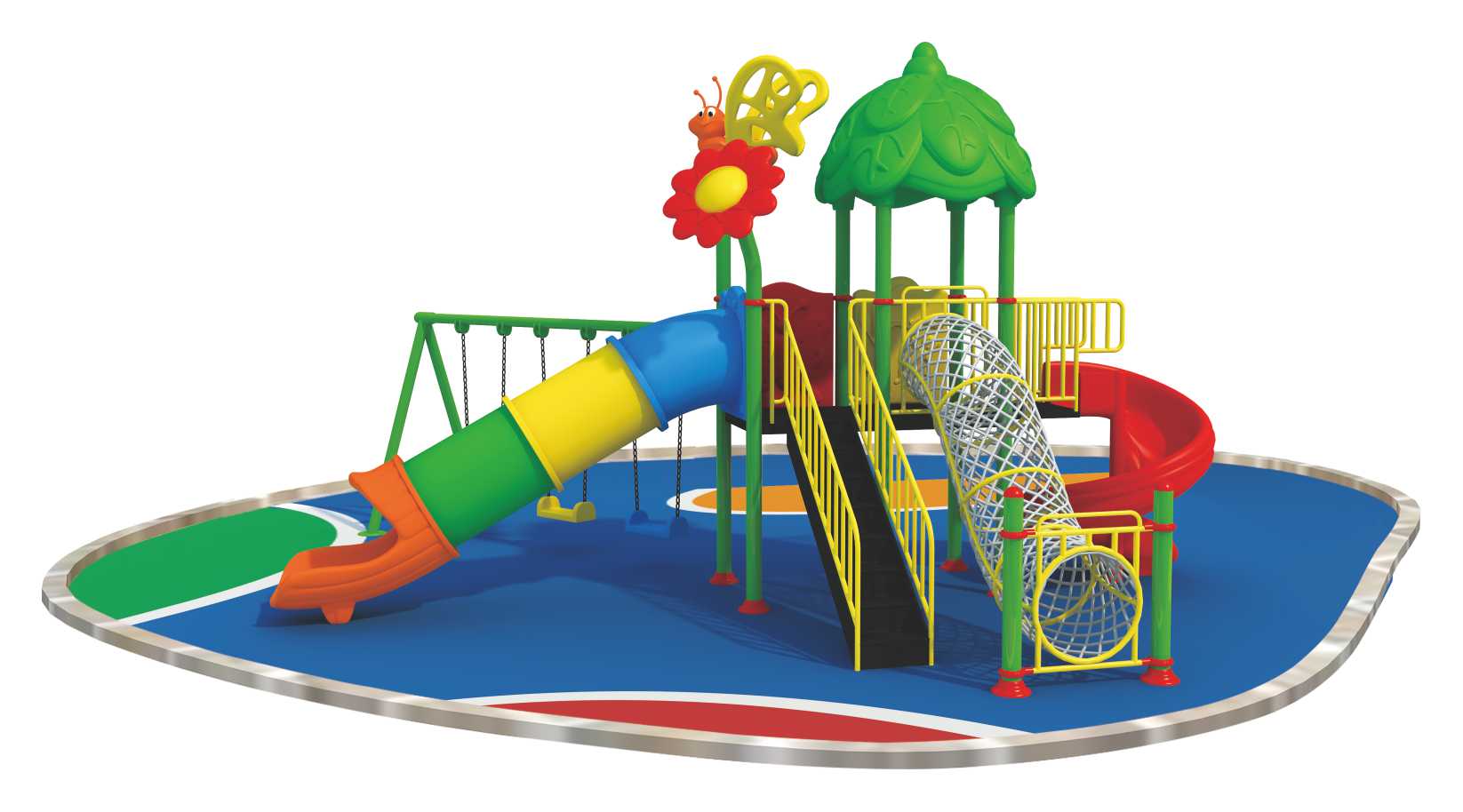 Heavy duty out door playground with swing  slide and climping net  size;610x580x330cm