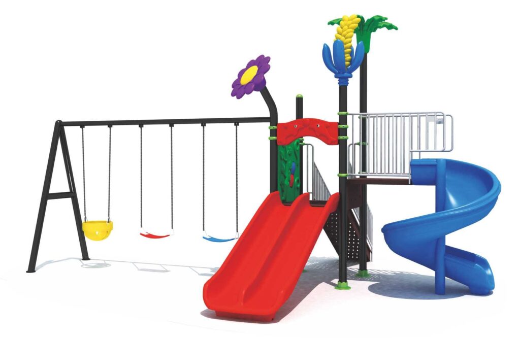Outdoor Heavy Duty Playground Set for Kids – 3 Slides & 3 Swings – Size: 570x450x330 cm