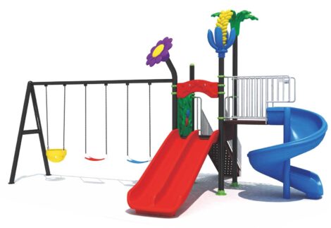 Outdoor Heavy Duty Playground Set for Kids – 3 Slides & 3 Swings – Size: 570x450x330 cm