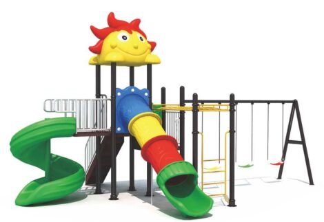 Outdoor Playground Toy – 2 Slides, 3 Swings & Monkey Bar – Active Kids Set – Size 610x490x330 cm
